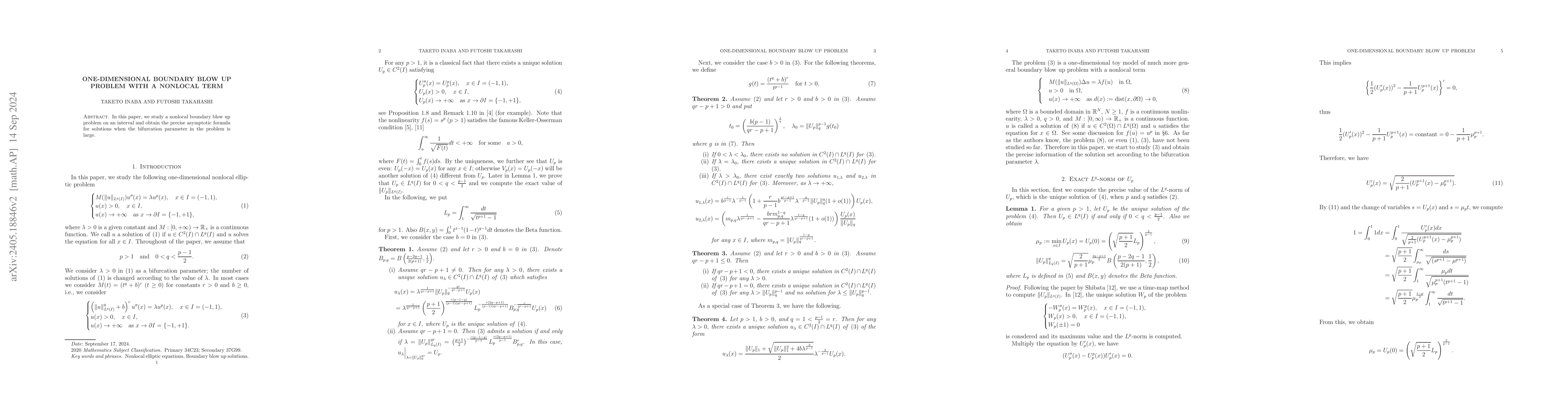 Thumbnail for One-dimensional boundary blow up problem with a nonlocal term