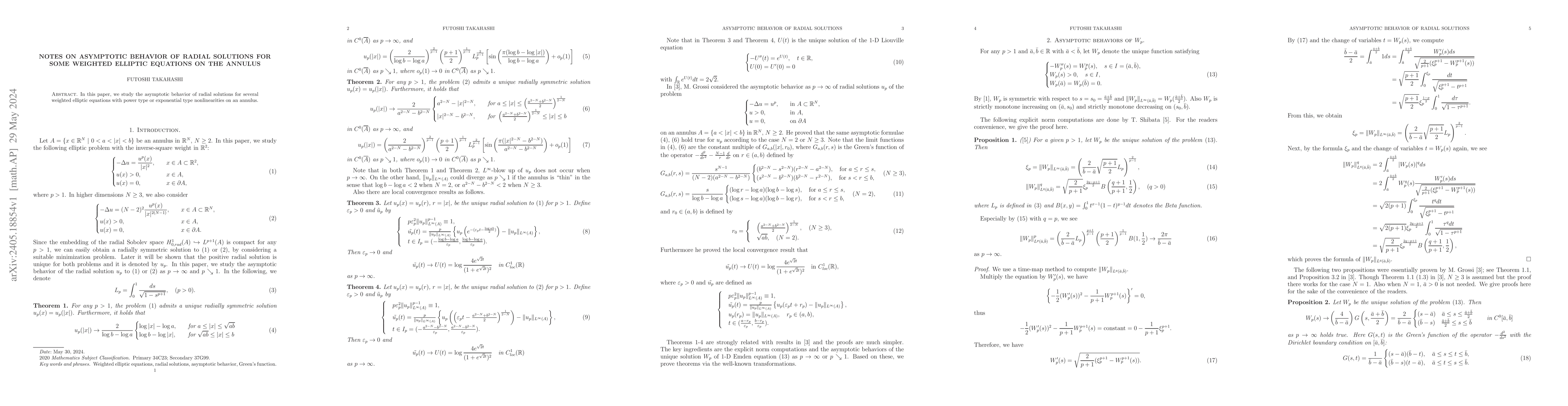 Thumbnail for Notes on asymptotic behavior of radial solutions for some weighted
  elliptic equations on the annulus