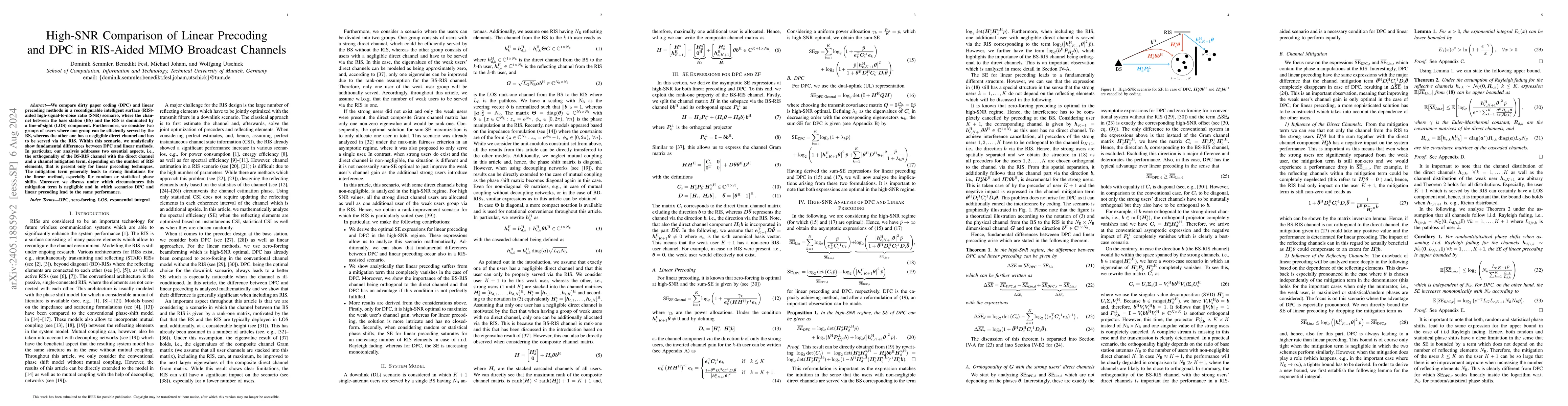 Thumbnail for High-SNR Comparison of Linear Precoding and DPC in RIS-Aided MIMO
  Broadcast Channels