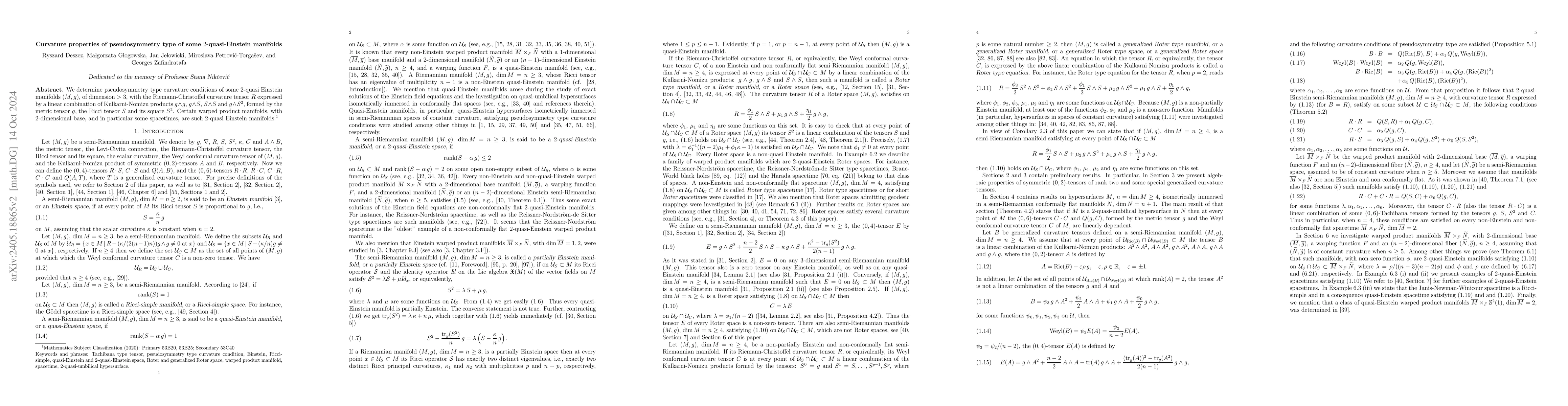 Thumbnail for Curvature properties of pseudosymmetry type of some 2-quasi-Einstein
  manifolds