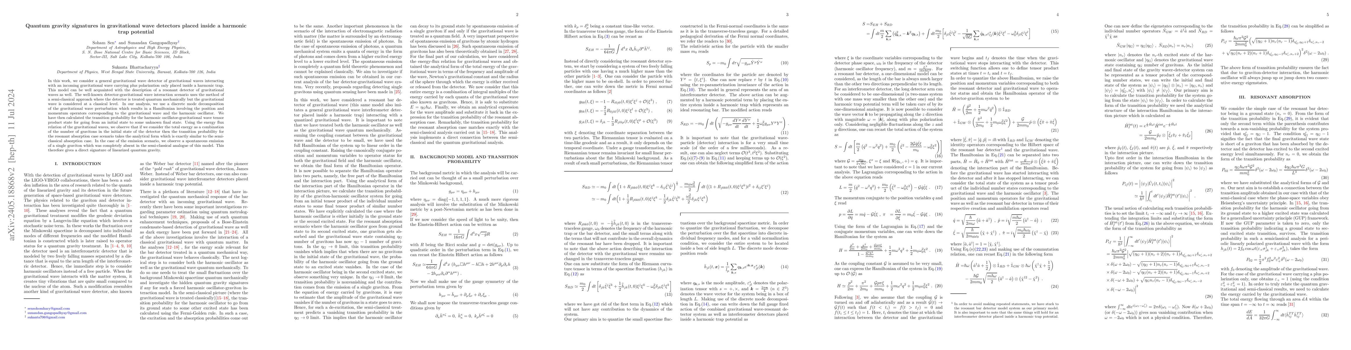 Thumbnail for Quantum gravity signatures in gravitational wave detectors placed inside
  a harmonic trap potential