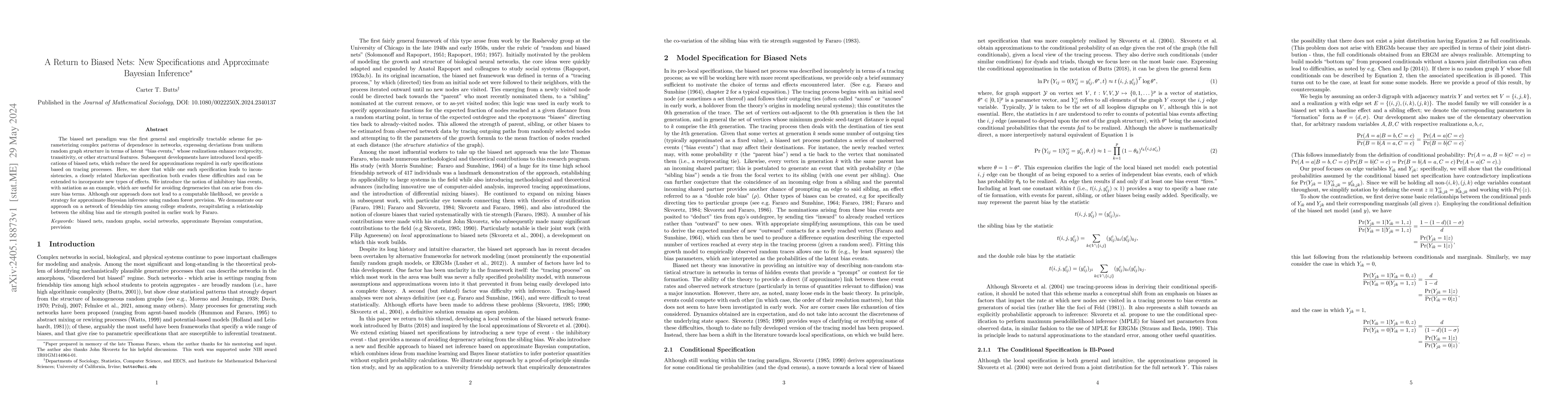 Thumbnail for A Return to Biased Nets: New Specifications and Approximate Bayesian
  Inference