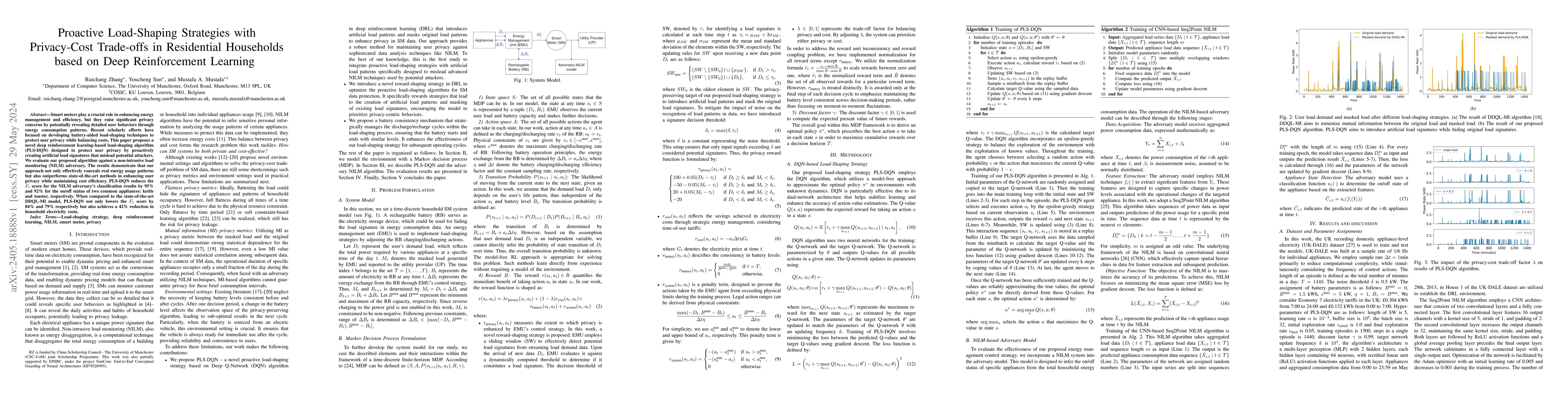 Thumbnail for Proactive Load-Shaping Strategies with Privacy-Cost Trade-offs in
  Residential Households based on Deep Reinforcement Learning