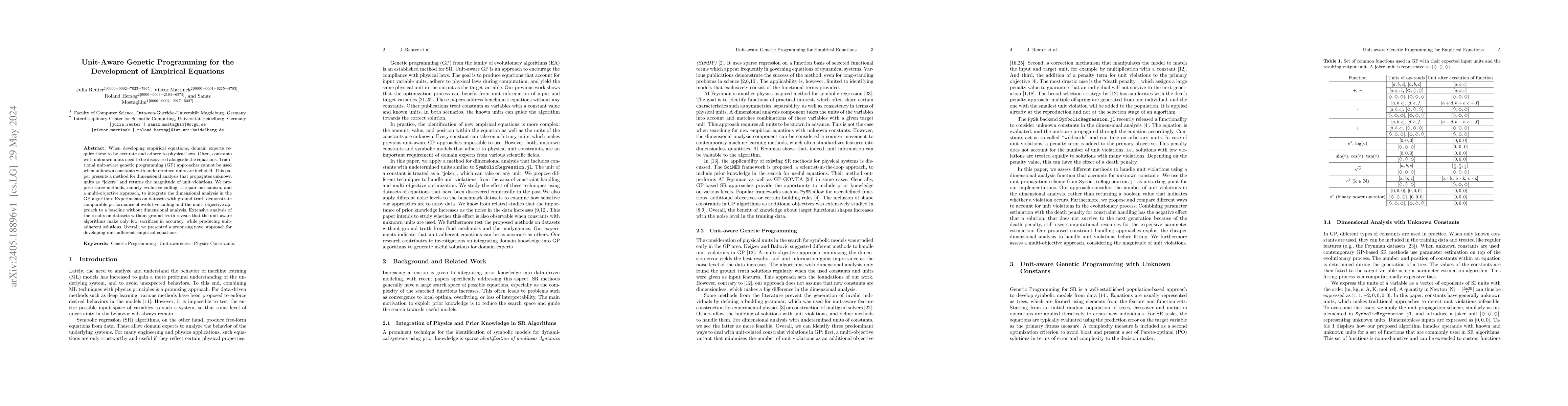 Thumbnail for Unit-Aware Genetic Programming for the Development of Empirical
  Equations