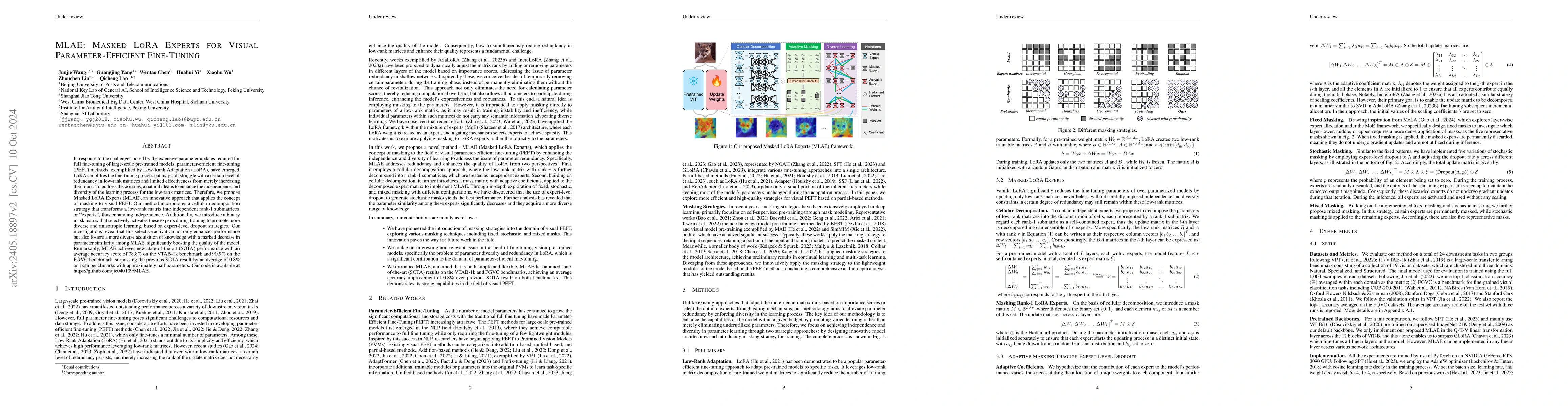 Thumbnail for MLAE: Masked LoRA Experts for Parameter-Efficient Fine-Tuning