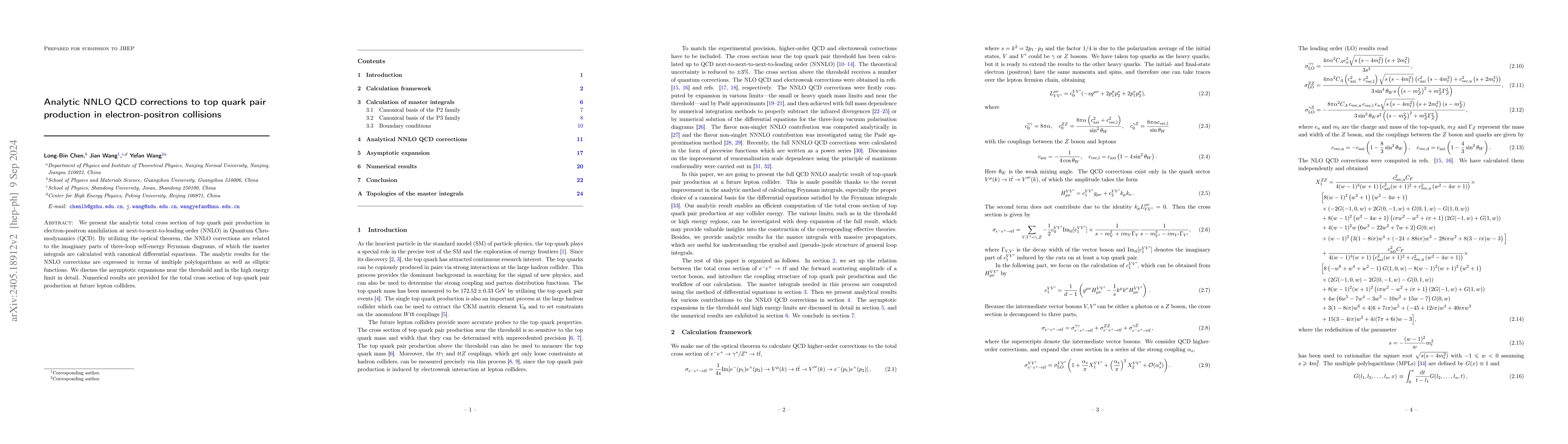 Thumbnail for Analytic NNLO QCD corrections to top quark pair production in
  electron-positron collisions