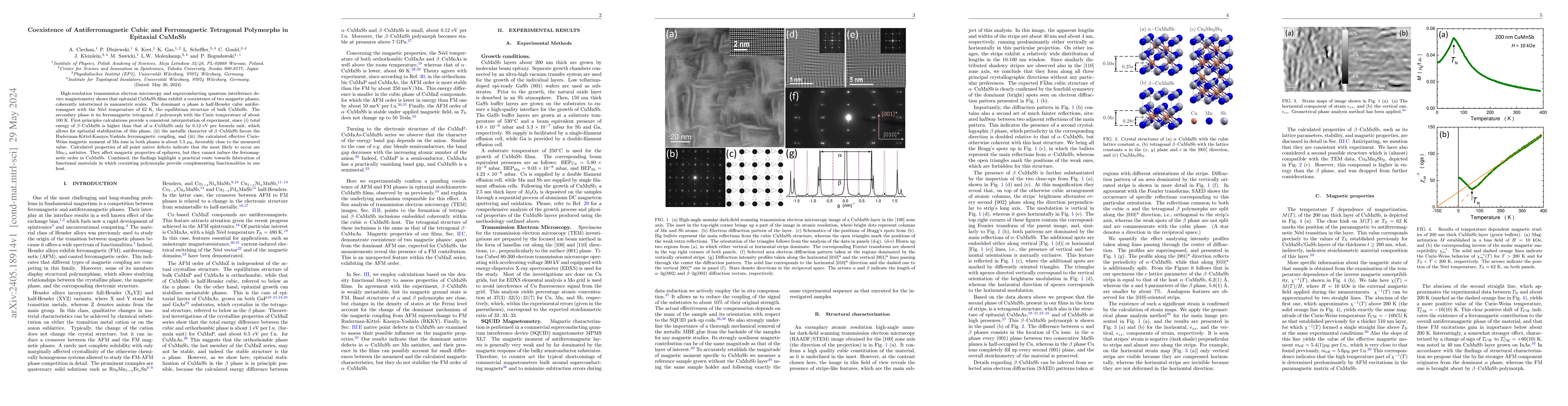 Thumbnail for Coexistence of Antiferromagnetic Cubic and Ferromagnetic Tetragonal
  Polymorphs in Epitaxial CuMnSb