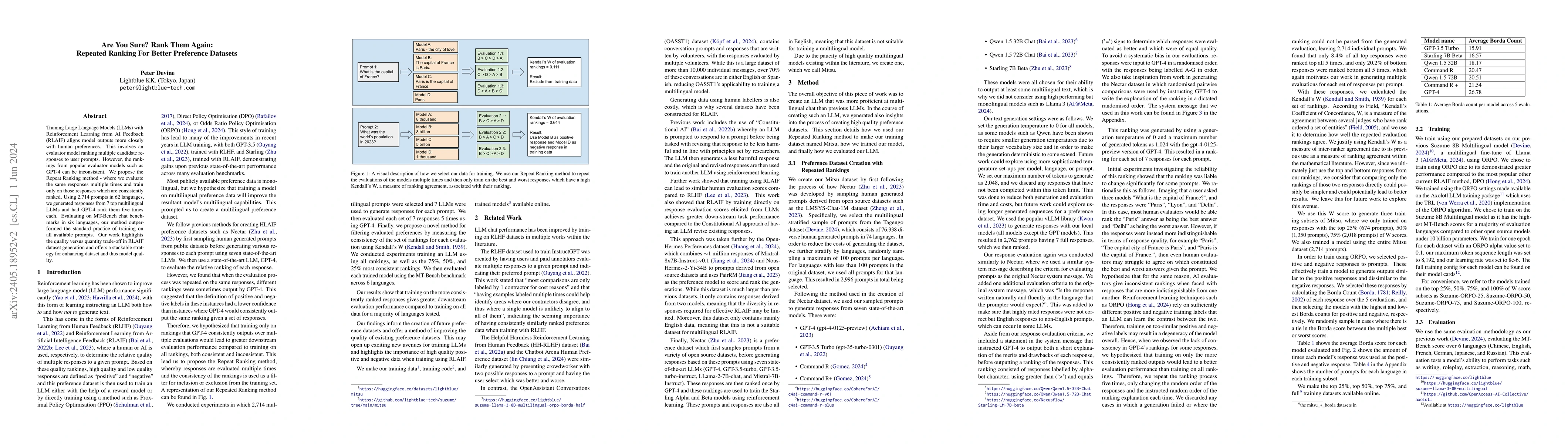 Thumbnail for Are You Sure? Rank Them Again: Repeated Ranking For Better Preference
  Datasets