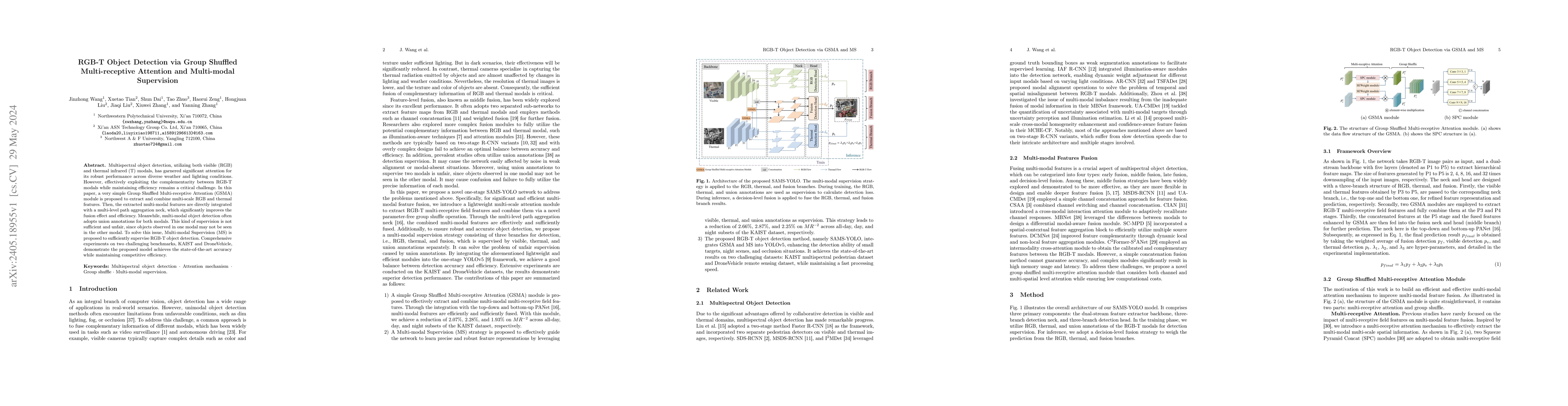 Thumbnail for RGB-T Object Detection via Group Shuffled Multi-receptive Attention and
  Multi-modal Supervision