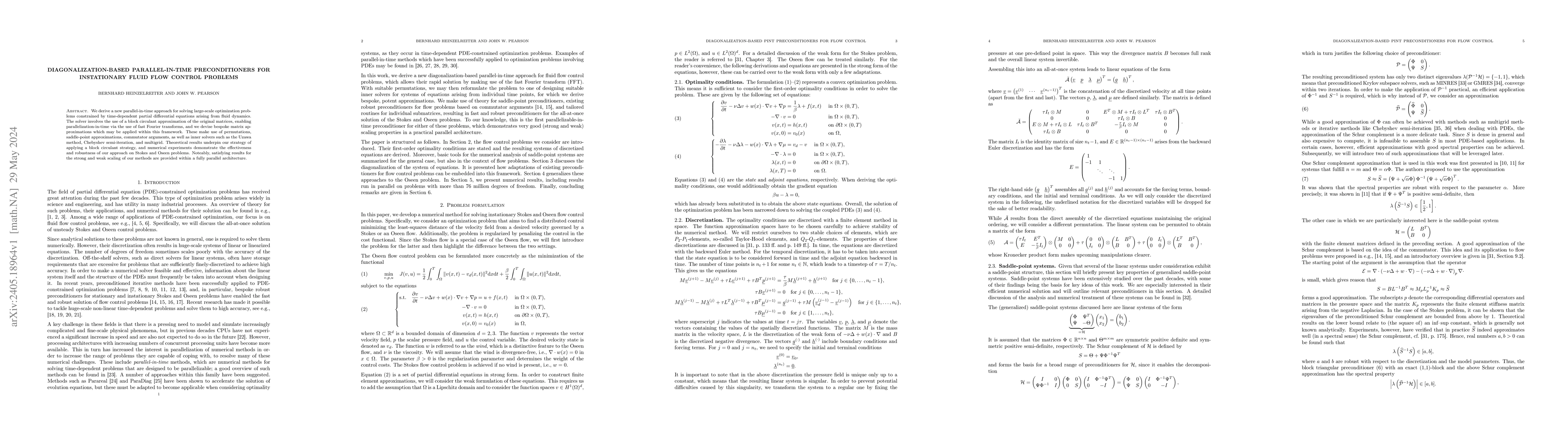 Thumbnail for Diagonalization-Based Parallel-in-Time Preconditioners for Instationary
  Fluid Flow Control Problems
