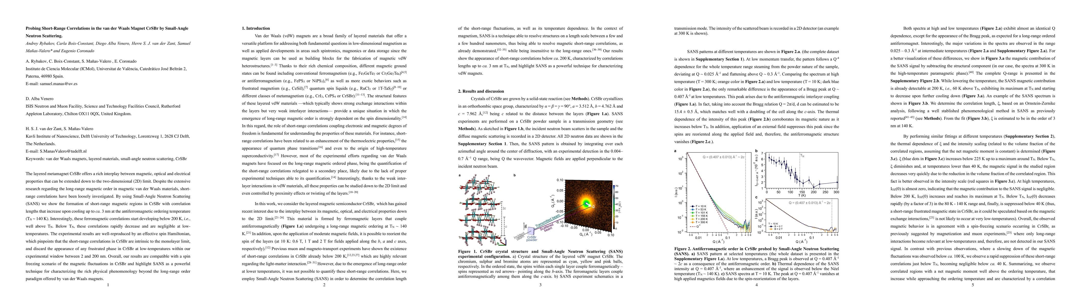 Thumbnail for Probing Short-Range Correlations in the van der Waals Magnet CrSBr by
  Small-Angle Neutron Scattering