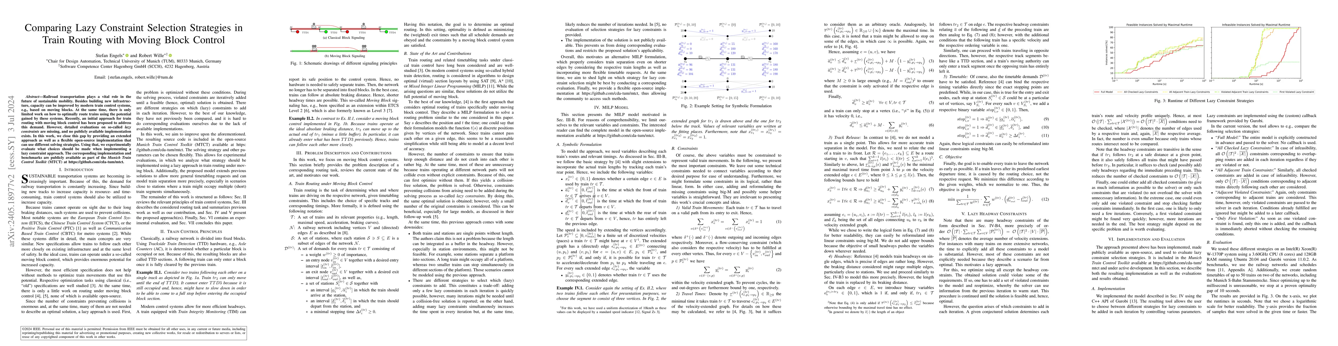 Thumbnail for Comparing Lazy Constraint Selection Strategies in Train Routing with
  Moving Block Control