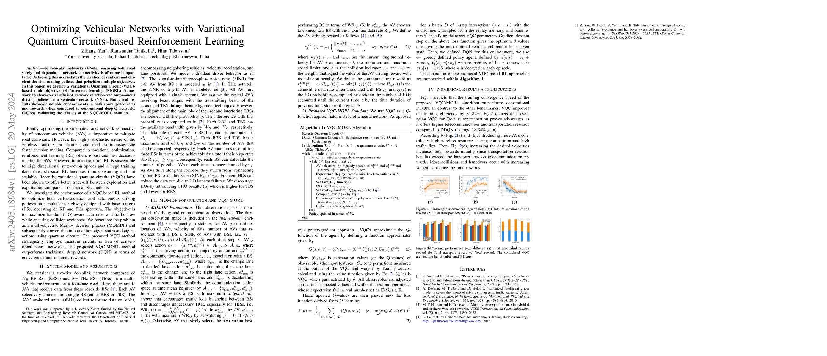 Thumbnail for Optimizing Vehicular Networks with Variational Quantum Circuits-based
  Reinforcement Learning