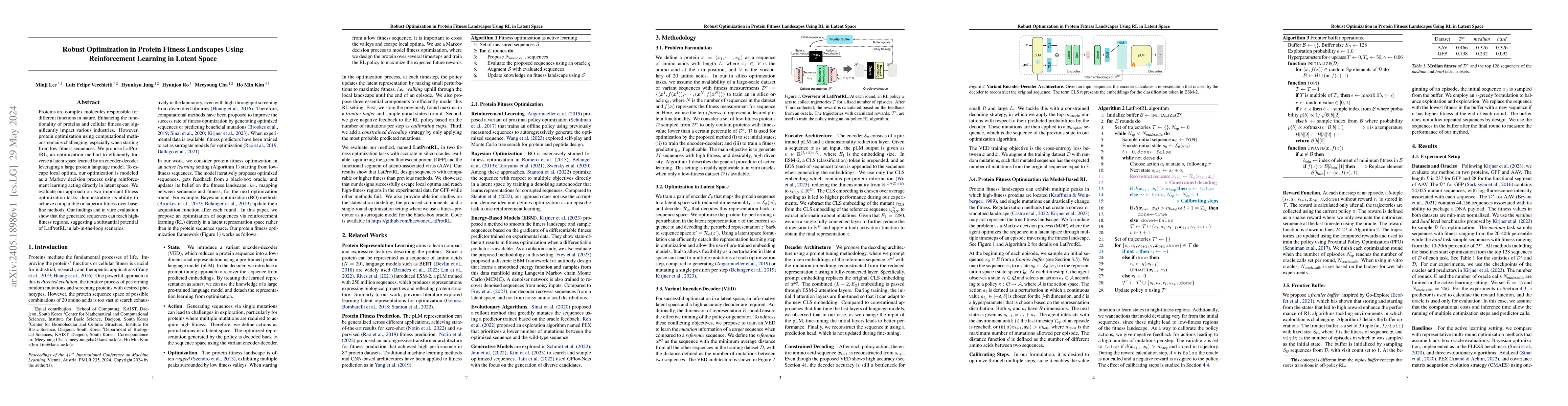 Thumbnail for Robust Optimization in Protein Fitness Landscapes Using Reinforcement
  Learning in Latent Space