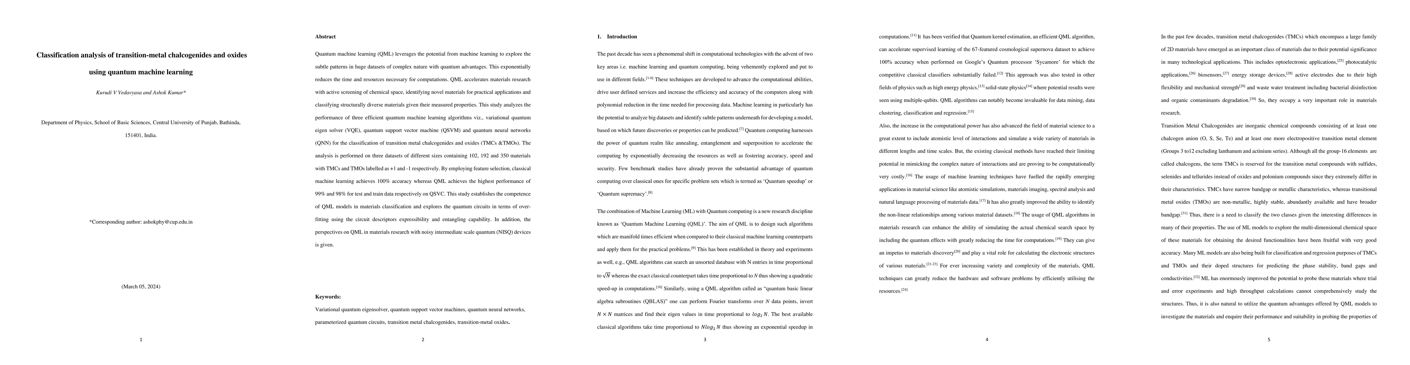 Thumbnail for Classification analysis of transition-metal chalcogenides and oxides
  using quantum machine learning