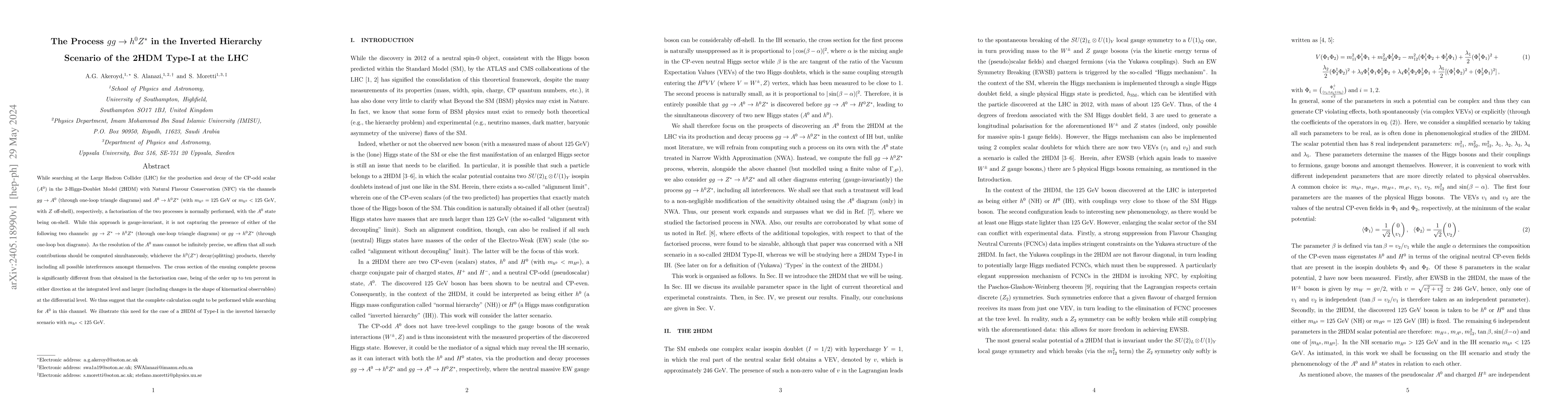 Thumbnail for The Process $gg\to h^0 Z^{*}$ in the Inverted Hierarchy Scenario of the
  2HDM Type-I at the LHC