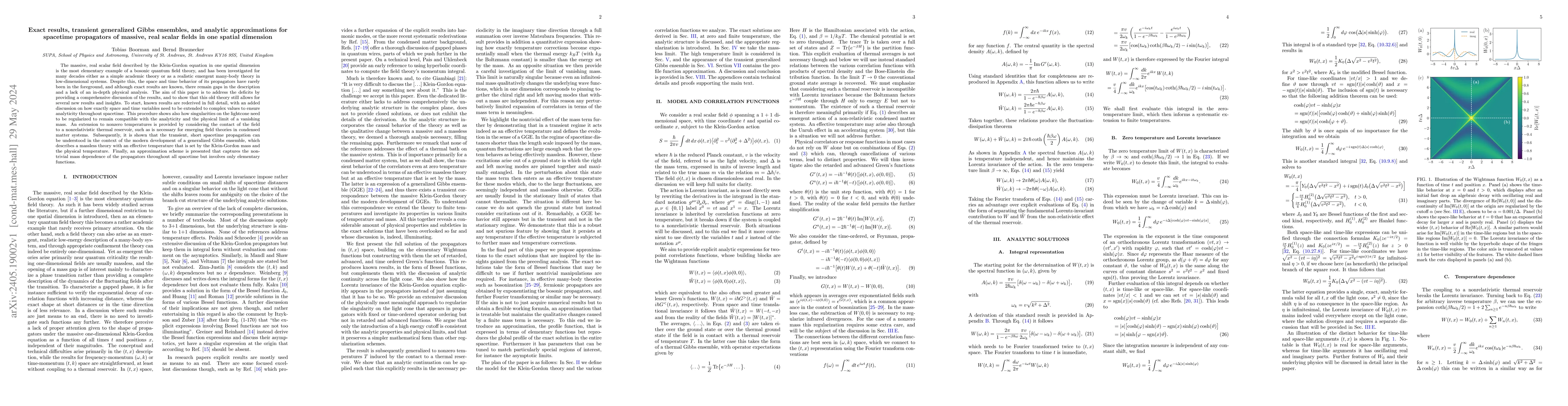 Thumbnail for Exact results, transient generalized Gibbs ensembles, and analytic
  approximations for spacetime propagators of massive, real scalar fields in
  one spatial dimension