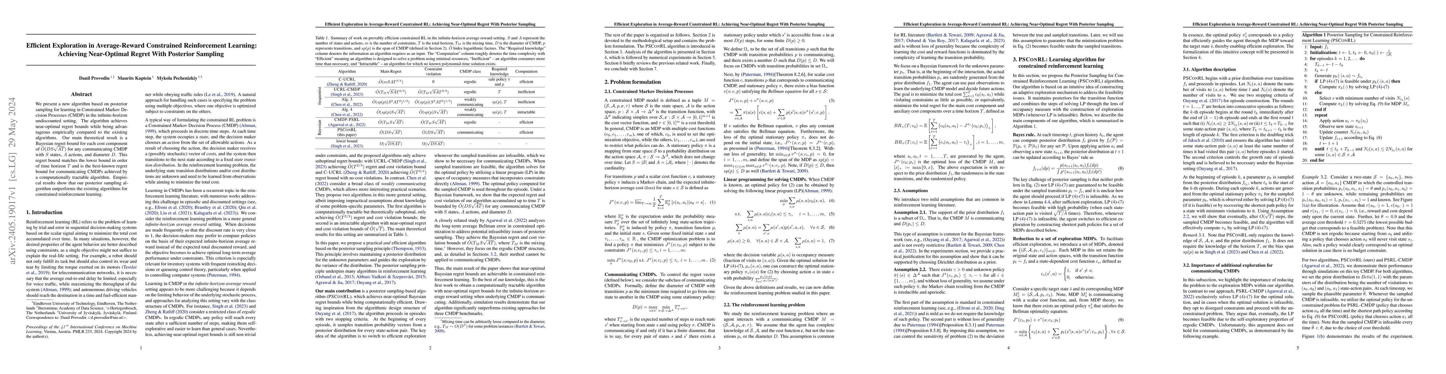 Thumbnail for Efficient Exploration in Average-Reward Constrained Reinforcement
  Learning: Achieving Near-Optimal Regret With Posterior Sampling