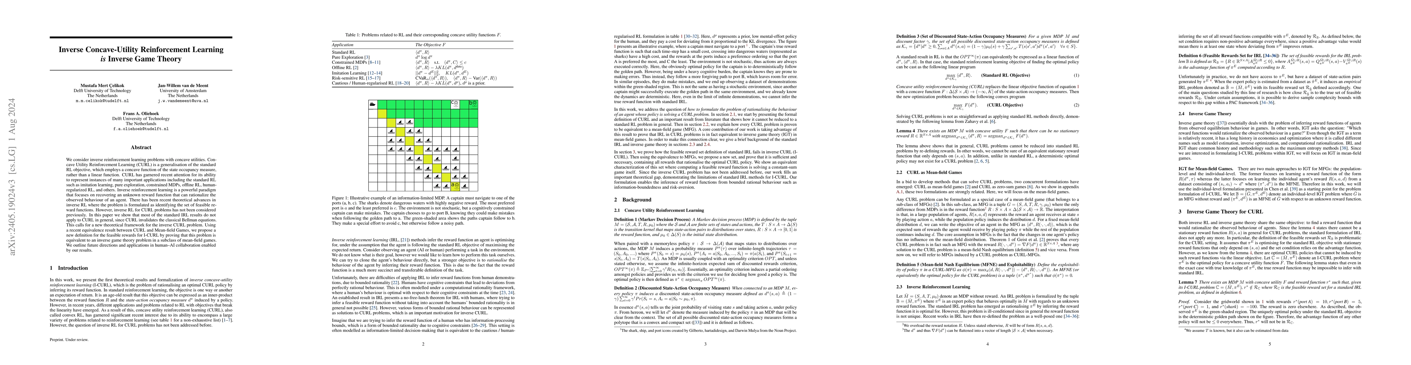 Thumbnail for Inverse Concave-Utility Reinforcement Learning is Inverse Game Theory