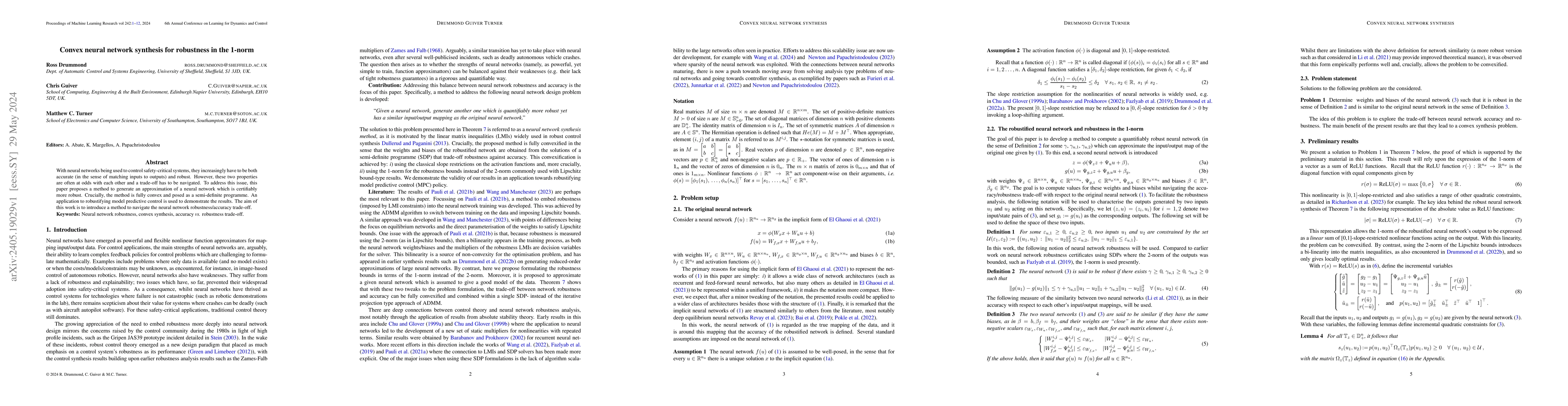 Thumbnail for Convex neural network synthesis for robustness in the 1-norm