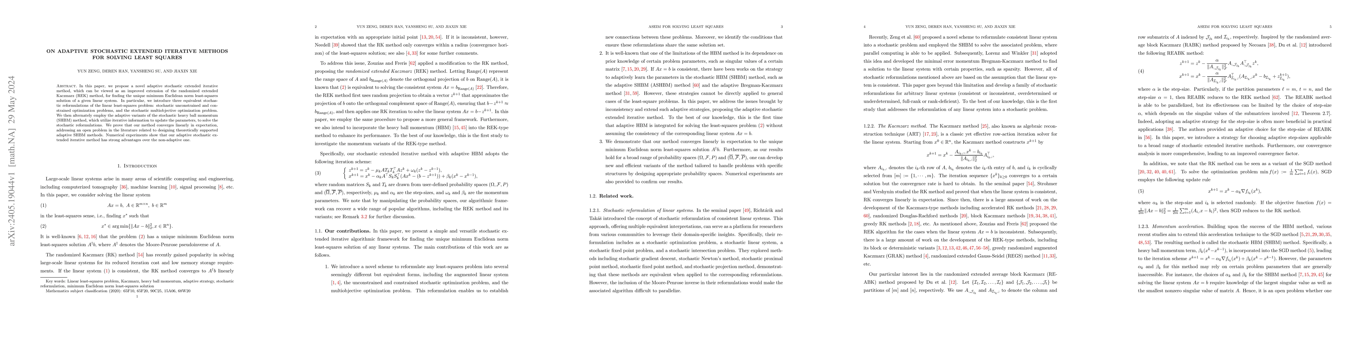 Thumbnail for On adaptive stochastic extended iterative methods for solving least
  squares