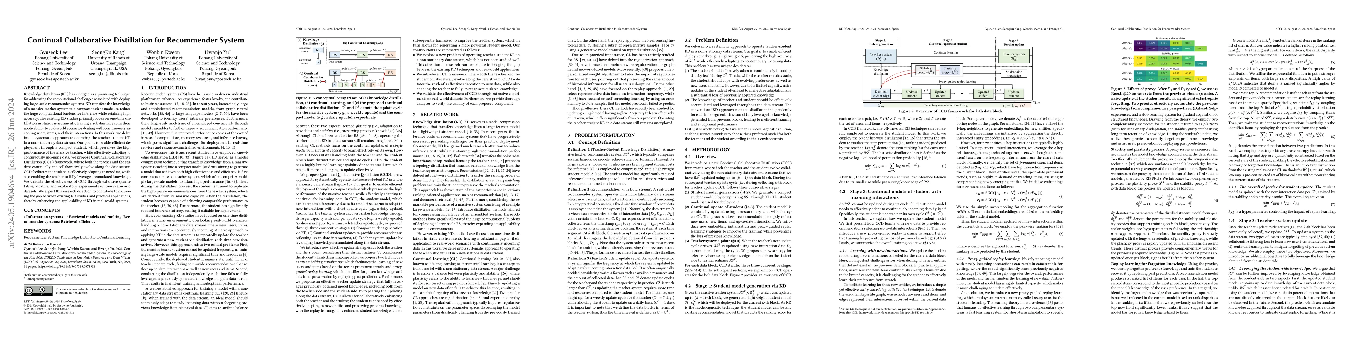 Thumbnail for Continual Collaborative Distillation for Recommender System