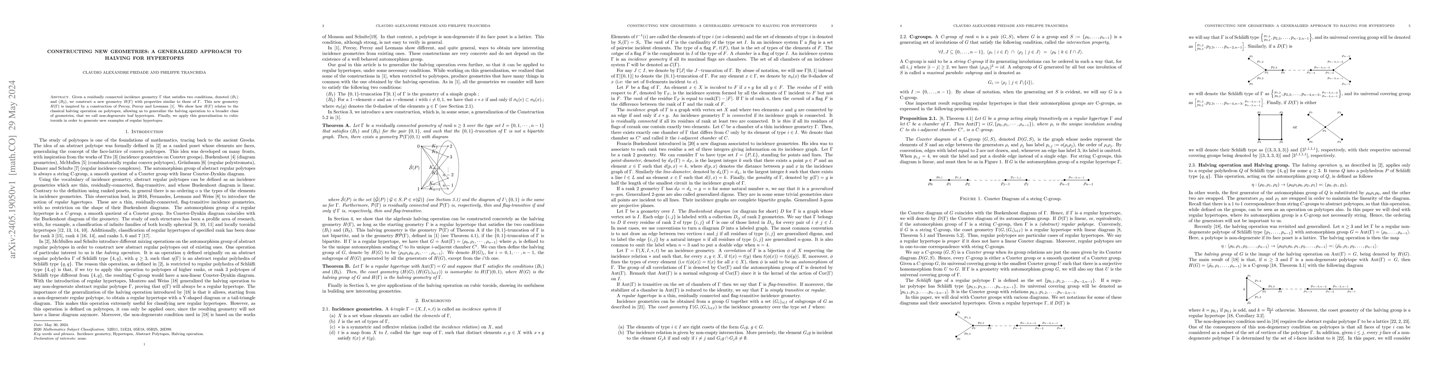 Thumbnail for Constructing new geometries: a generalized approach to halving for
  hypertopes