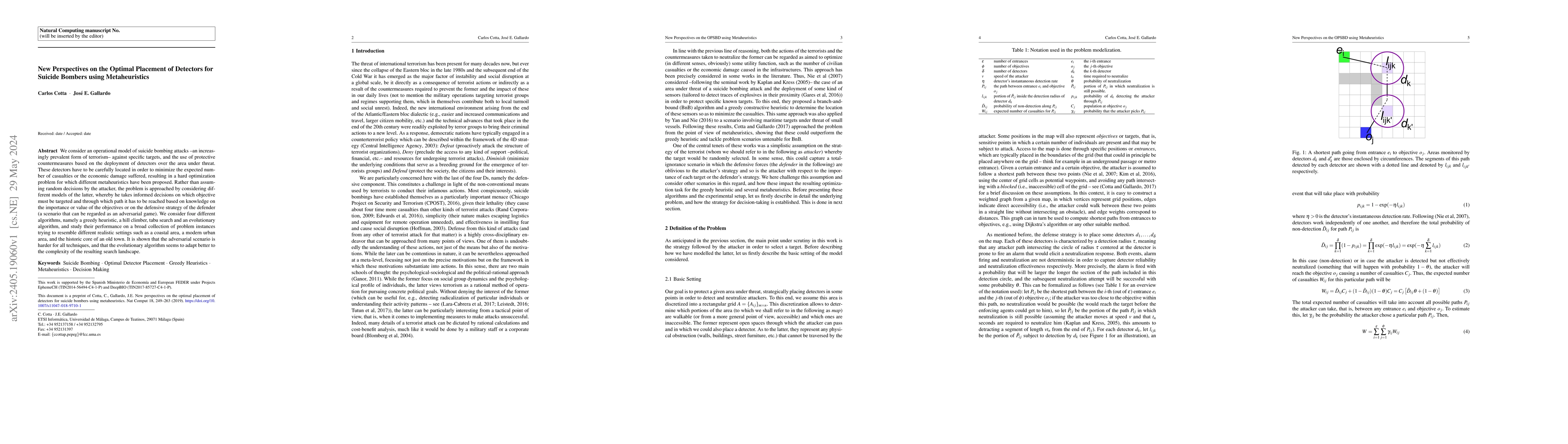 Thumbnail for New perspectives on the optimal placement of detectors for suicide
  bombers using metaheuristics