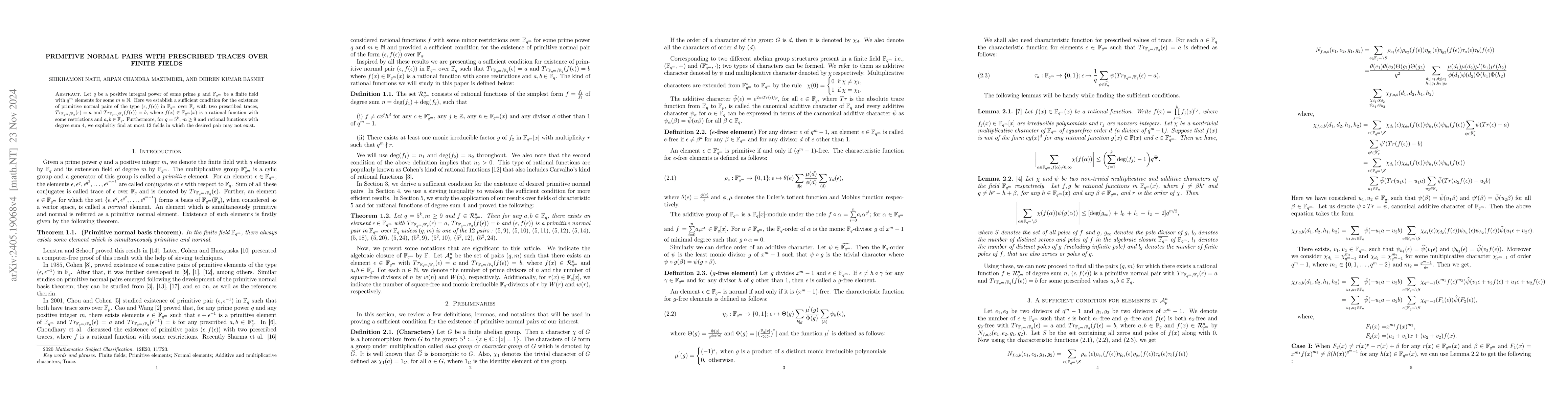 Thumbnail for Primitive normal pairs with prescribed traces over finite fields