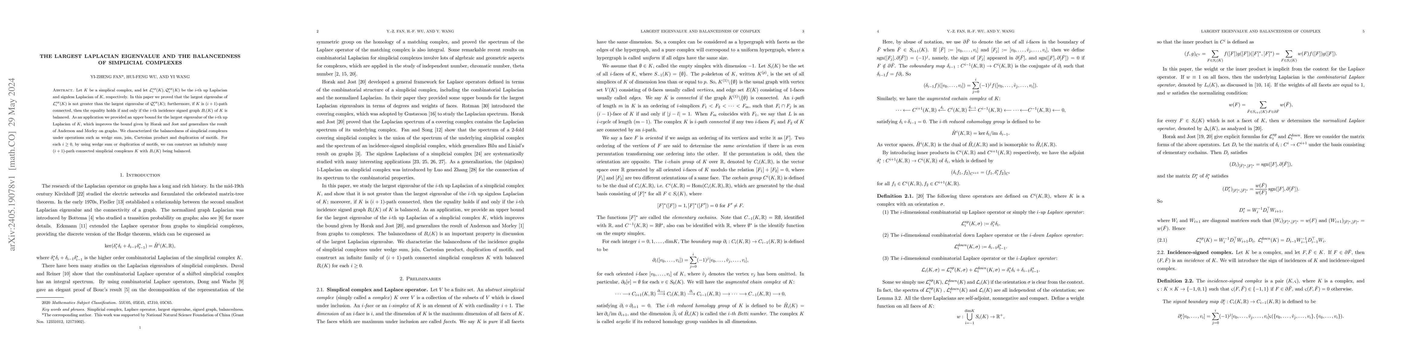 Thumbnail for The largest Laplacian eigenvalue and the balancedness of simplicial
  complexes