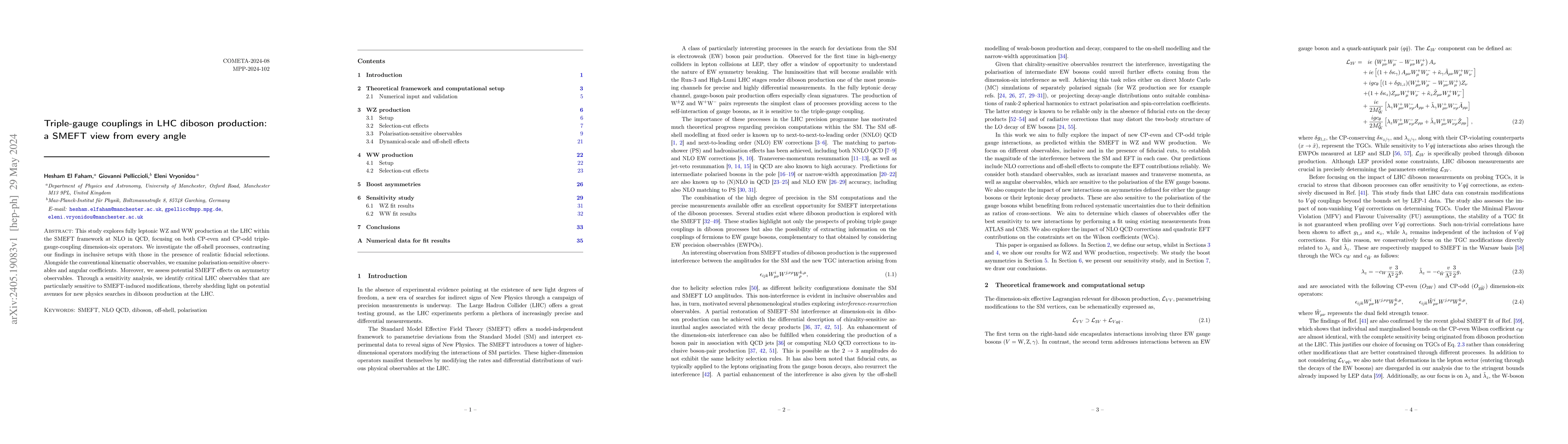 Thumbnail for Triple-gauge couplings in LHC diboson production: a SMEFT view from
  every angle