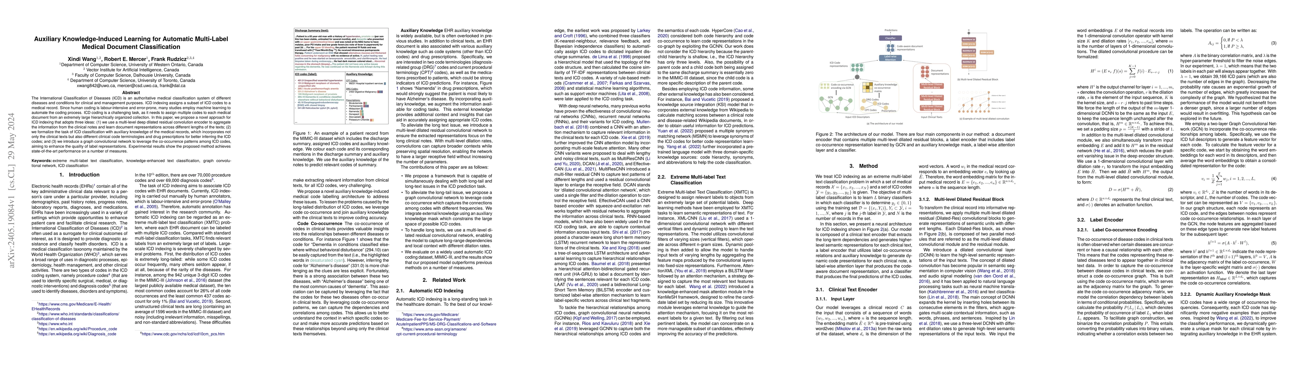 Thumbnail for Auxiliary Knowledge-Induced Learning for Automatic Multi-Label Medical
  Document Classification