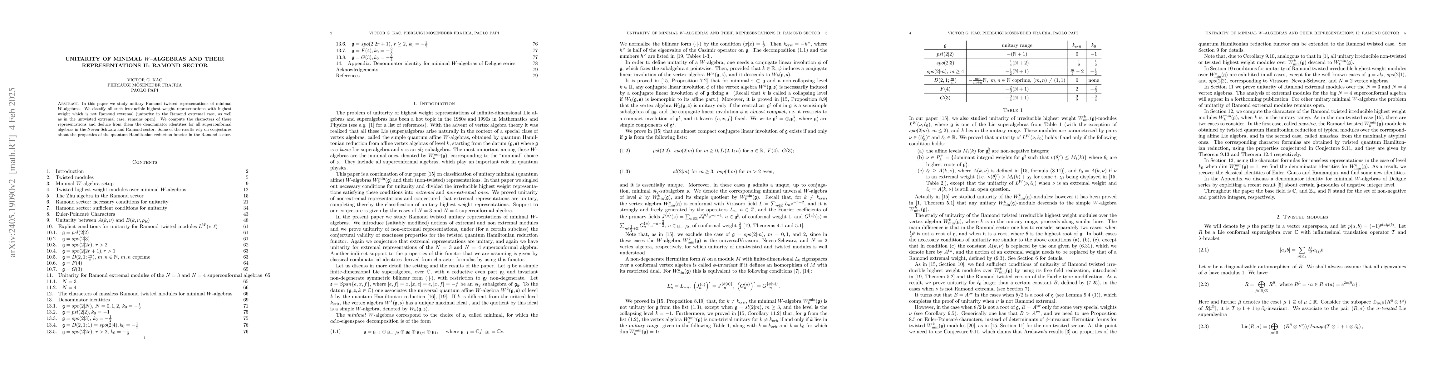 Thumbnail for Unitarity of minimal $W$-algebras and their representations II: Ramond
  sector