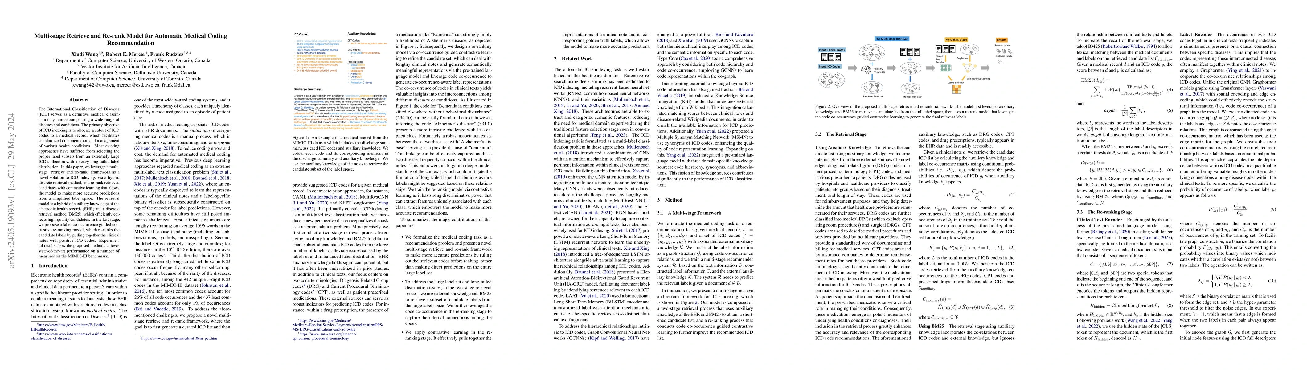 Thumbnail for Multi-stage Retrieve and Re-rank Model for Automatic Medical Coding
  Recommendation