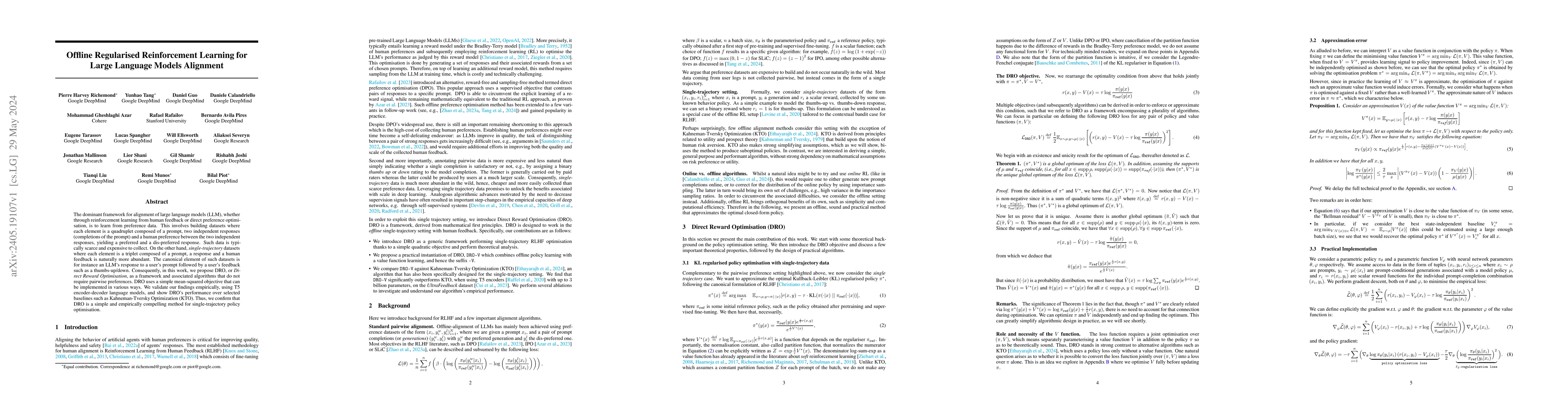 Thumbnail for Offline Regularised Reinforcement Learning for Large Language Models
  Alignment