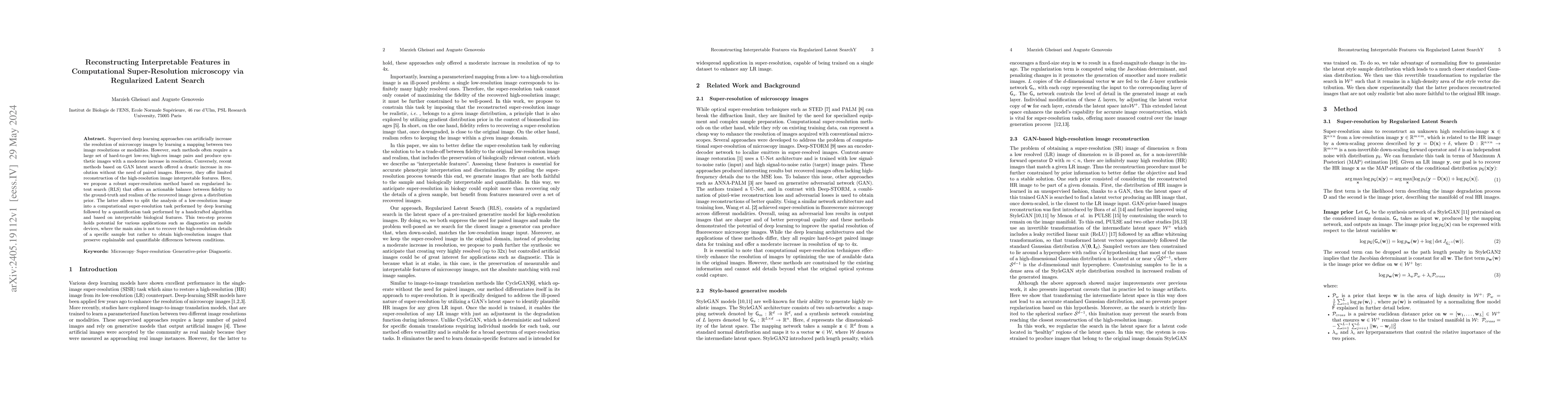 Thumbnail for Reconstructing Interpretable Features in Computational Super-Resolution
  microscopy via Regularized Latent Search