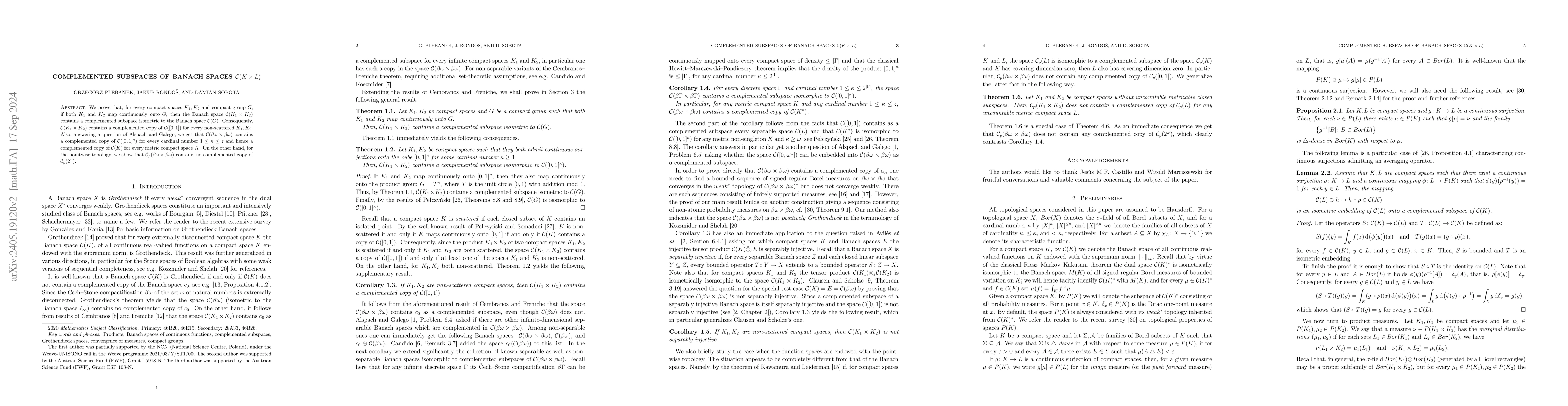 Thumbnail for Complemented subspaces of Banach spaces $C(K\times L)$