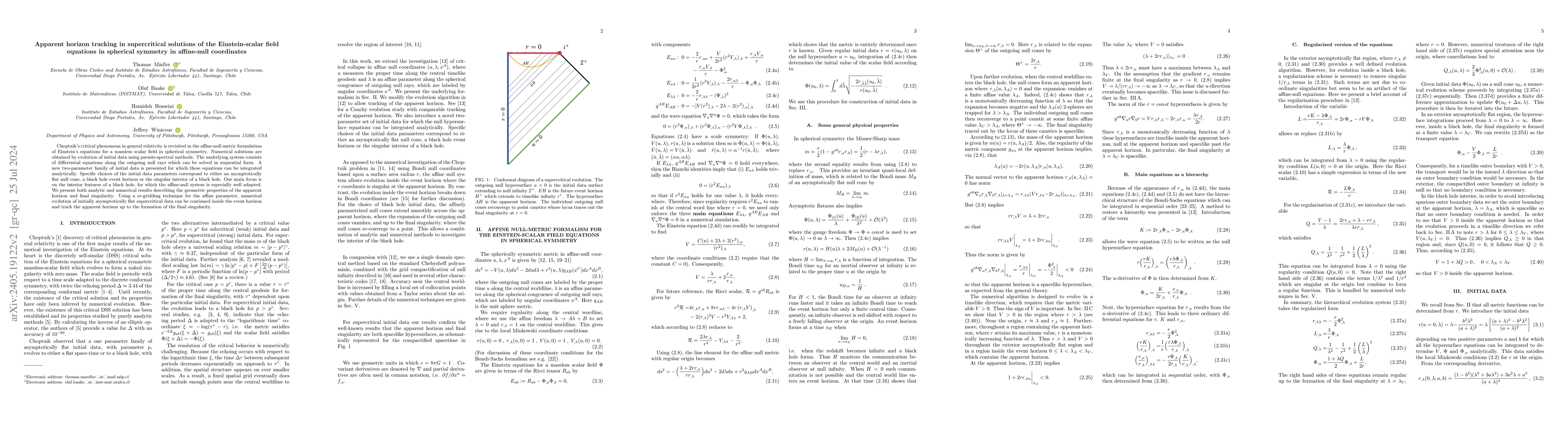 Thumbnail for Apparent horizon tracking in supercritical solutions of the
  Einstein-scalar field equations in spherical symmetry in affine-null
  coordinates