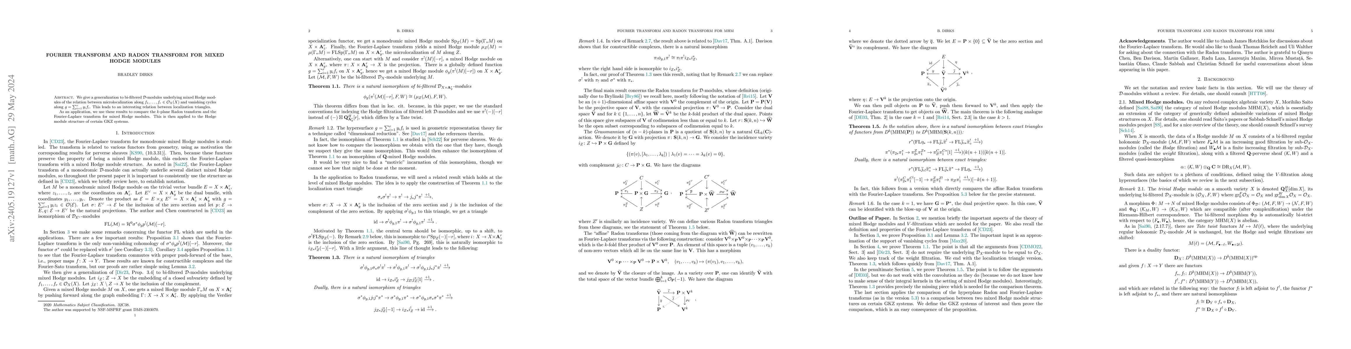 Thumbnail for Fourier transform and Radon transform for mixed Hodge modules