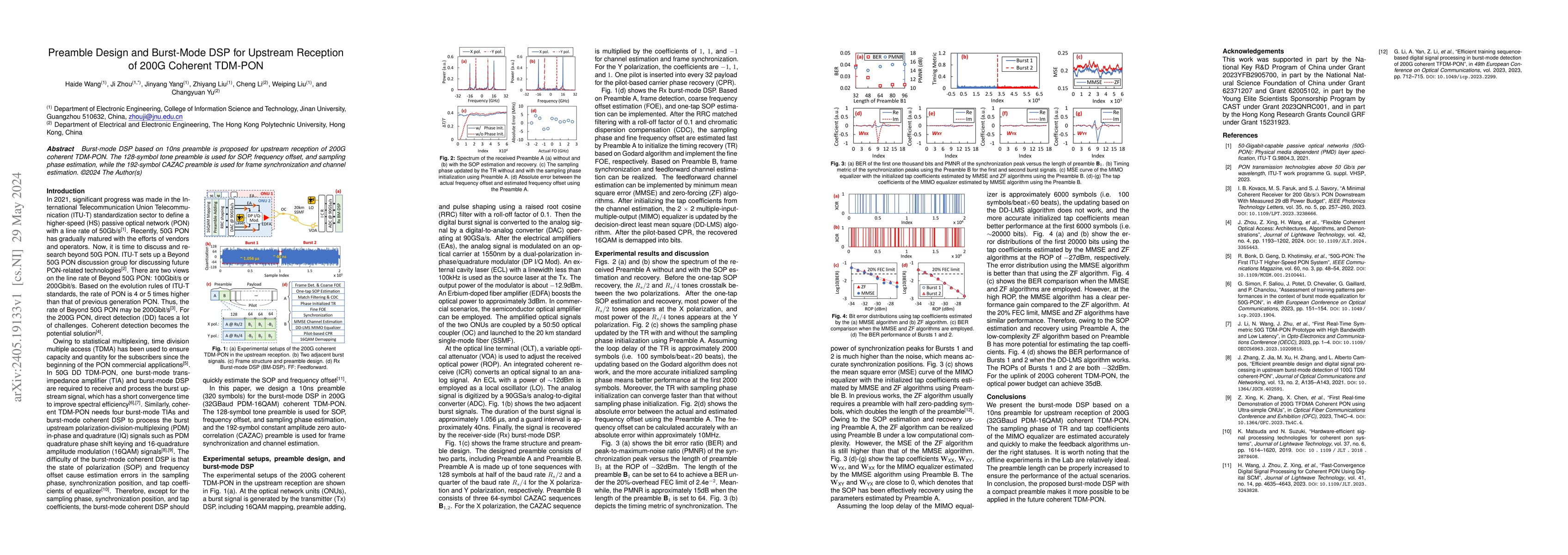 Thumbnail for Preamble Design and Burst-Mode DSP for Upstream Reception of 200G
  Coherent TDM-PON