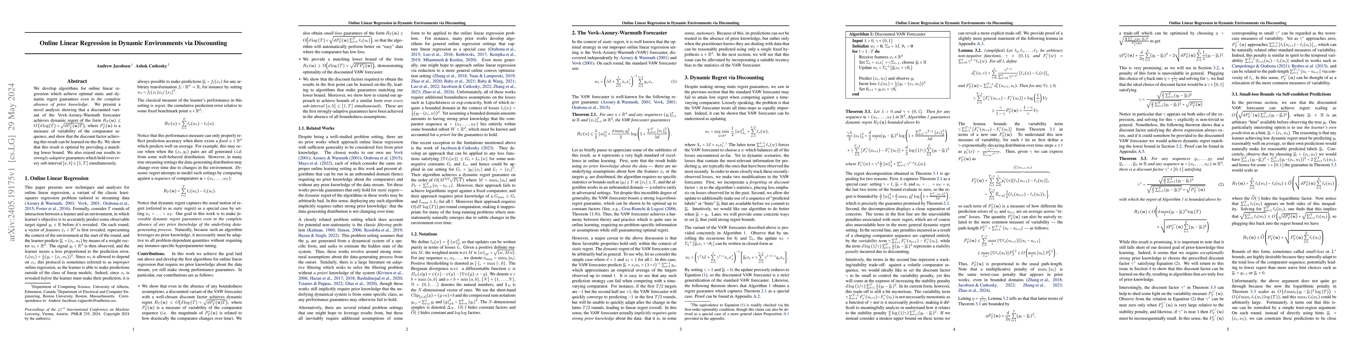 Thumbnail for Online Linear Regression in Dynamic Environments via Discounting
