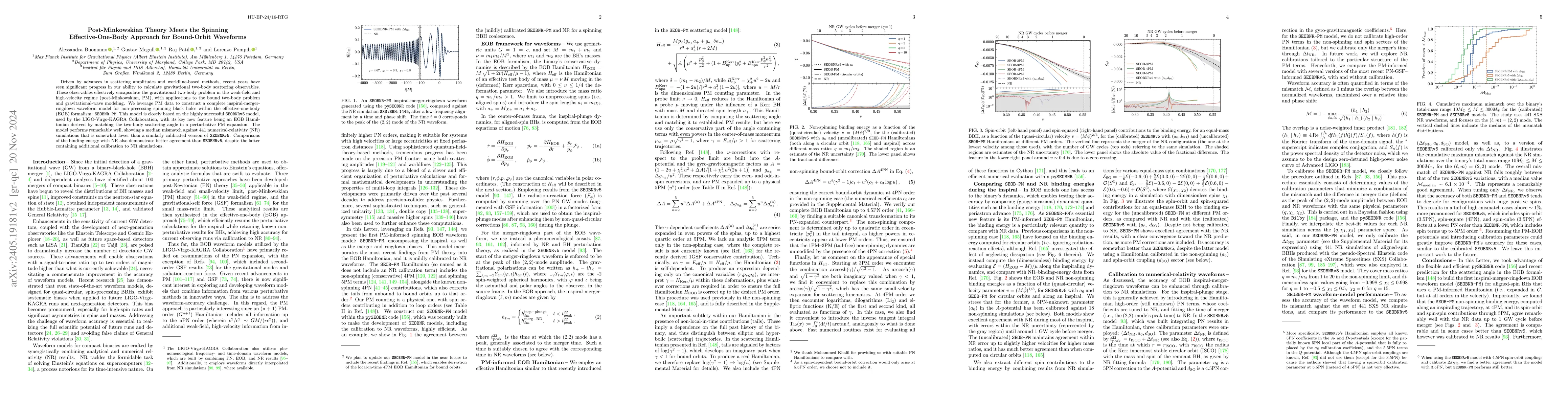 Thumbnail for Post-Minkowskian Theory Meets the Spinning Effective-One-Body Approach
  for Bound-Orbit Waveforms