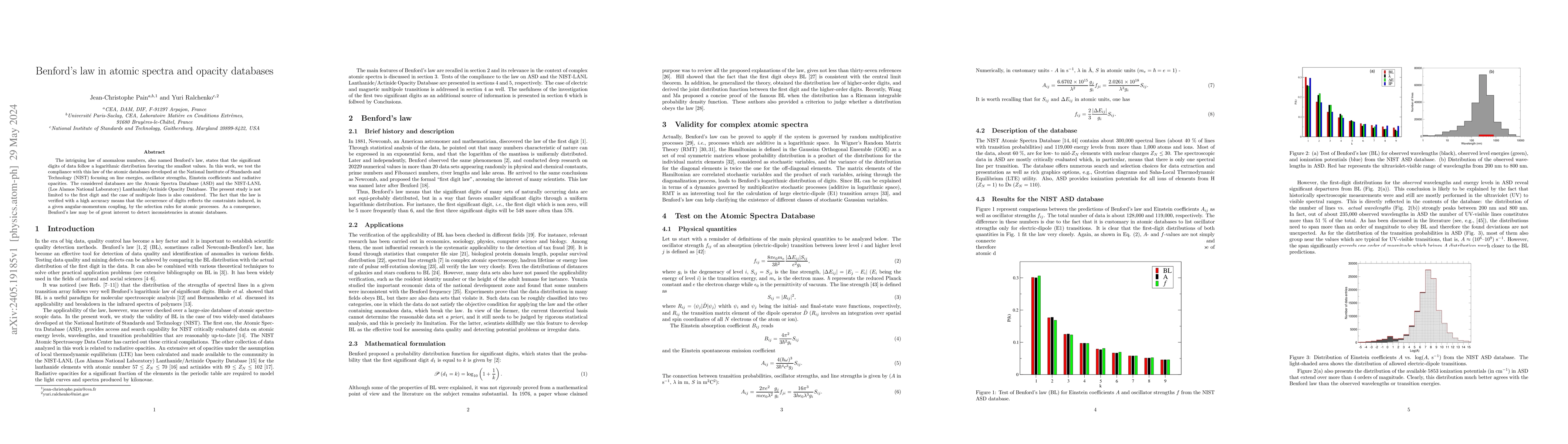 Thumbnail for Benford's law in atomic spectra and opacity databases