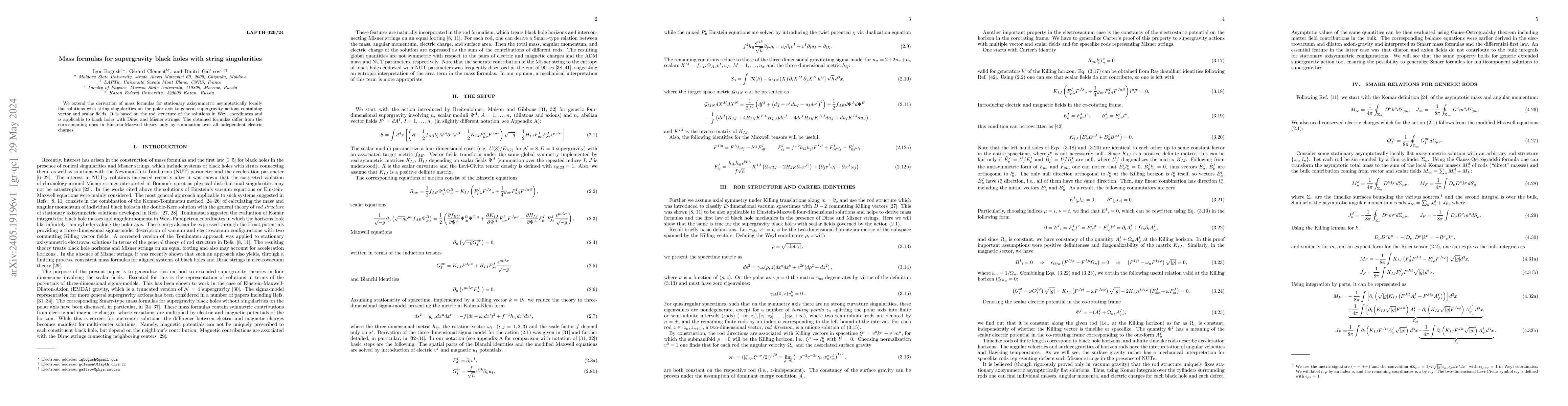 Thumbnail for Mass formulas for supergravity black holes with string singularities