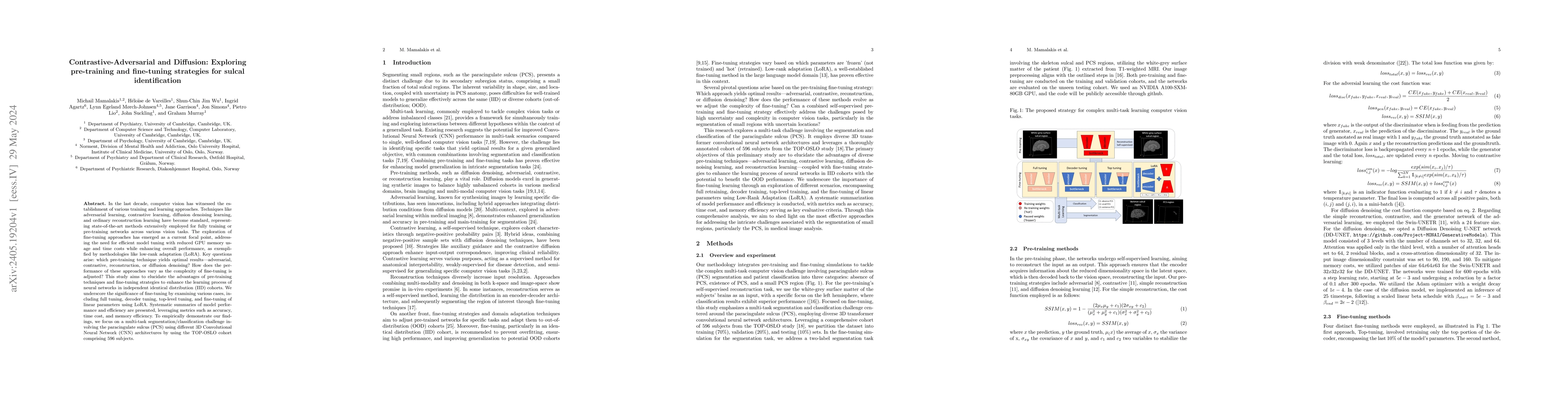 Thumbnail for Contrastive-Adversarial and Diffusion: Exploring pre-training and
  fine-tuning strategies for sulcal identification