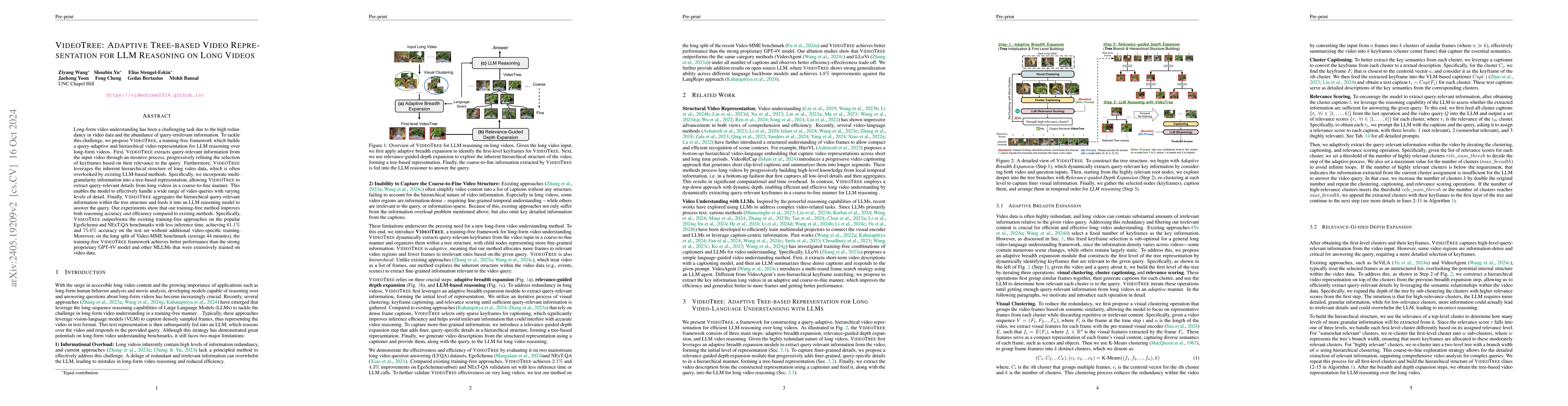 Thumbnail for VideoTree: Adaptive Tree-based Video Representation for LLM Reasoning on
  Long Videos