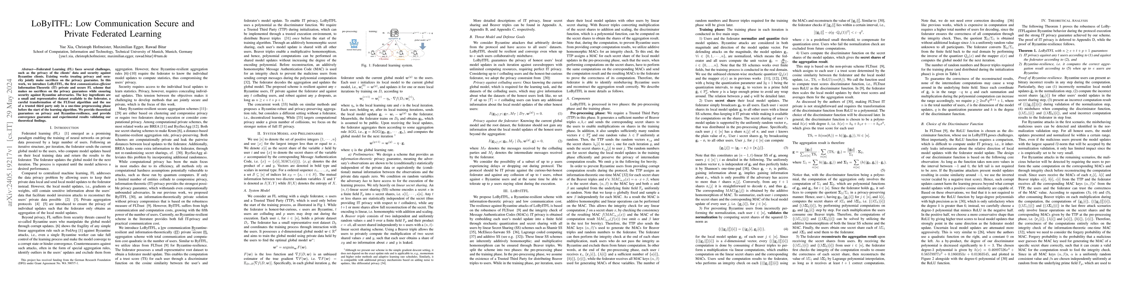 Thumbnail for LoByITFL: Low Communication Secure and Private Federated Learning