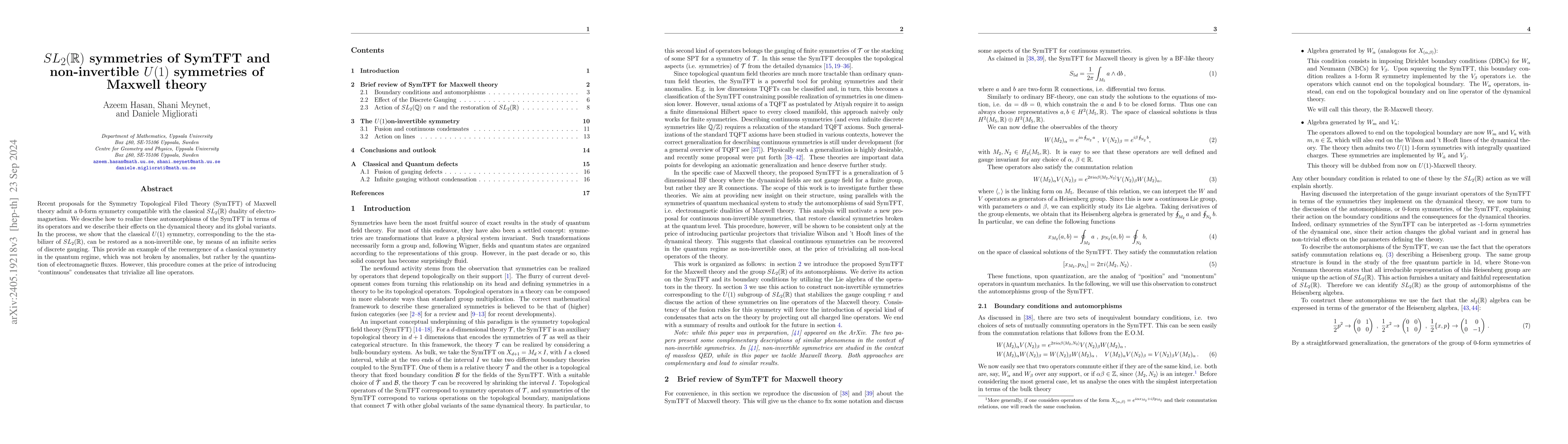 Thumbnail for The $SL_2(\mathbb{R})$ duality and the non-invertible $U(1)$ symmetry of
  Maxwell theory