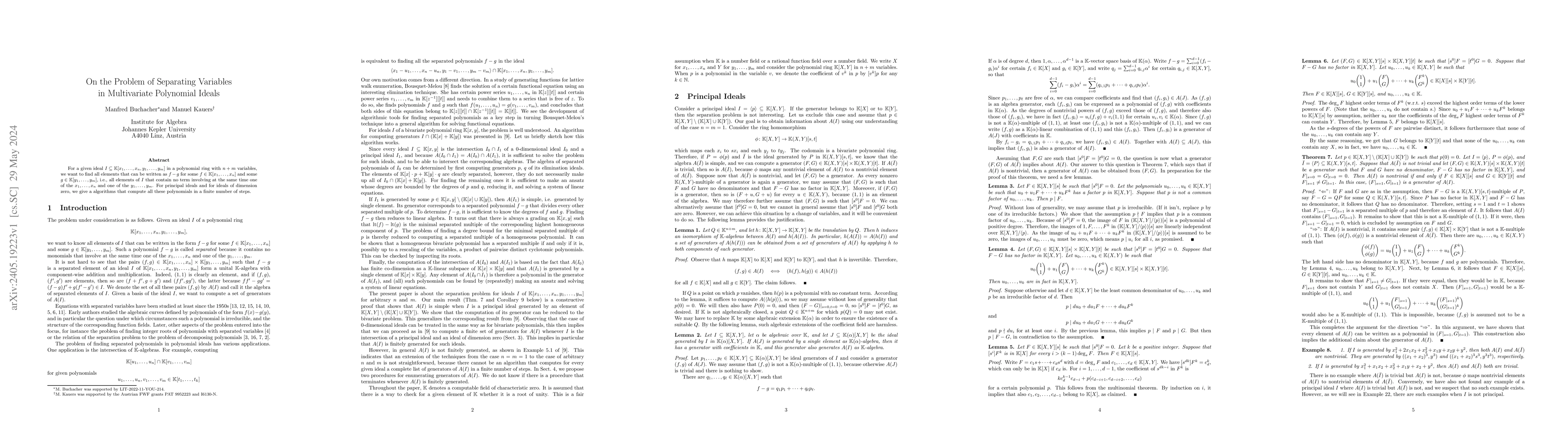 Thumbnail for On the Problem of Separating Variables in Multivariate Polynomial Ideals