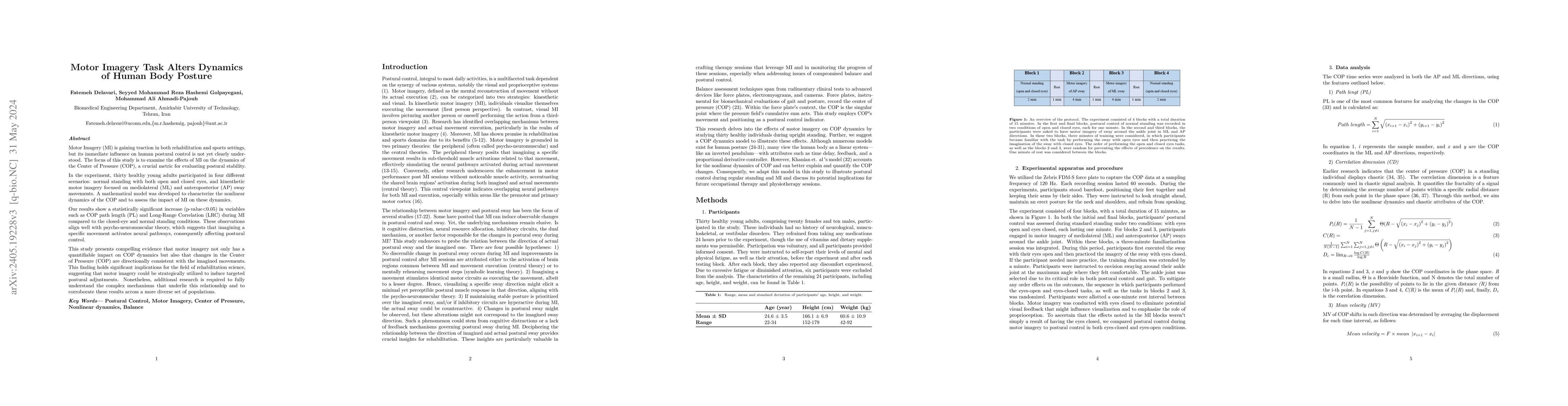 Thumbnail for Motor Imagery Task Alters Dynamics of Human Body Posture